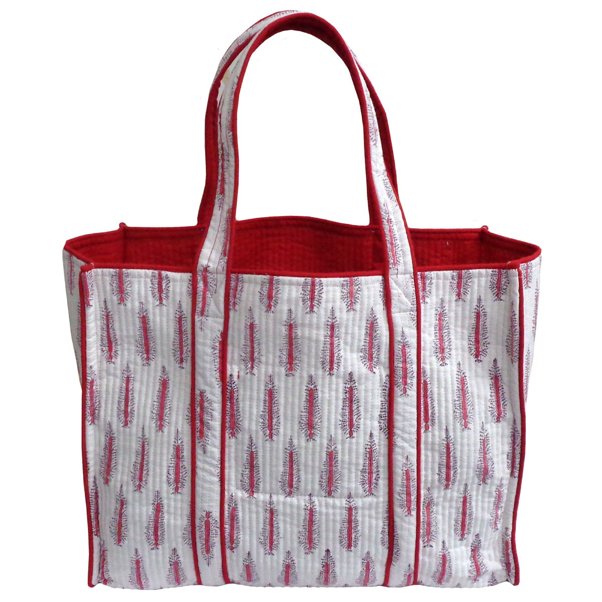 Hand Block Printed Cotton Quilted Tote Bag | Winter Fall Tree Christmas 302397