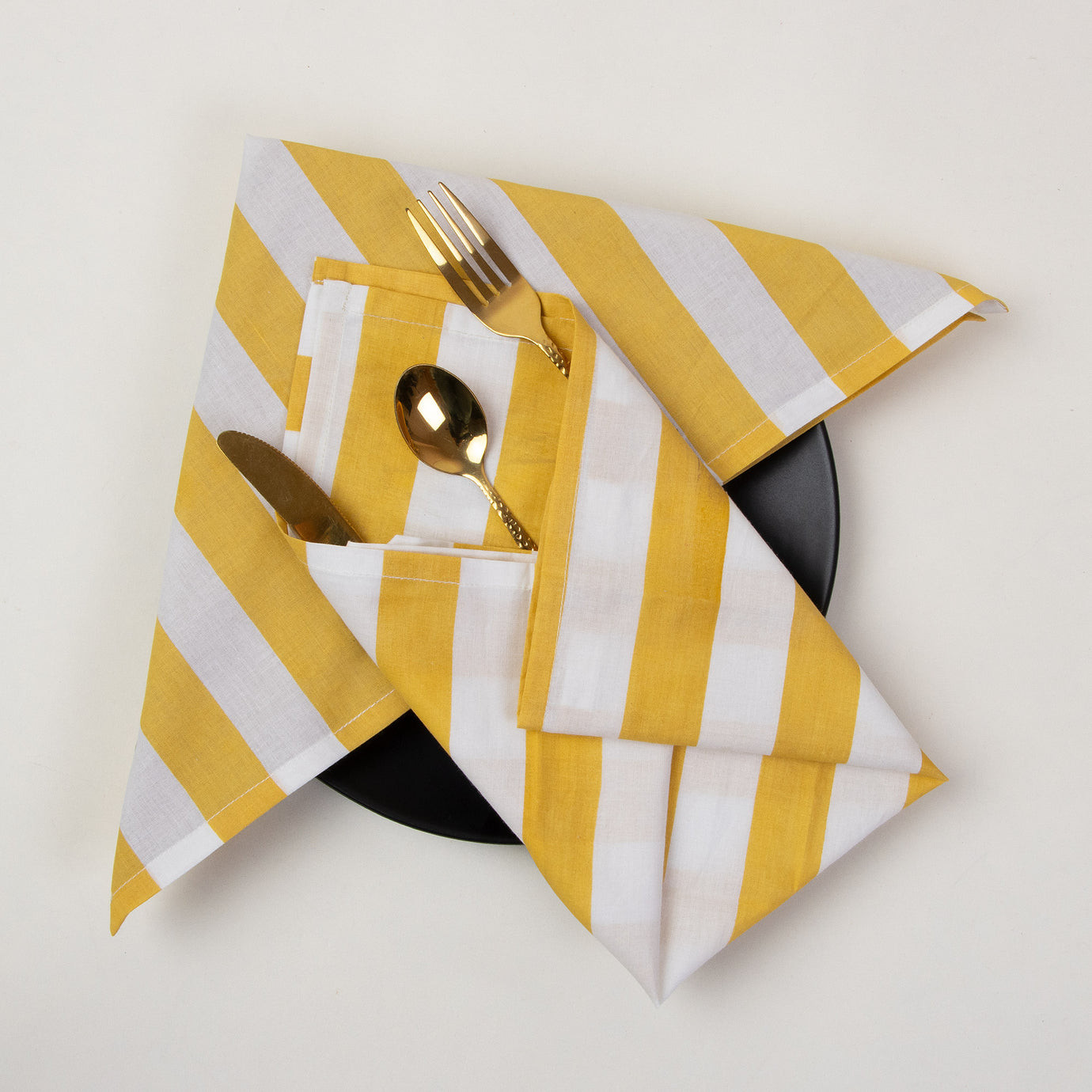 Hand Block Yellow Stripes Print Table Napkin