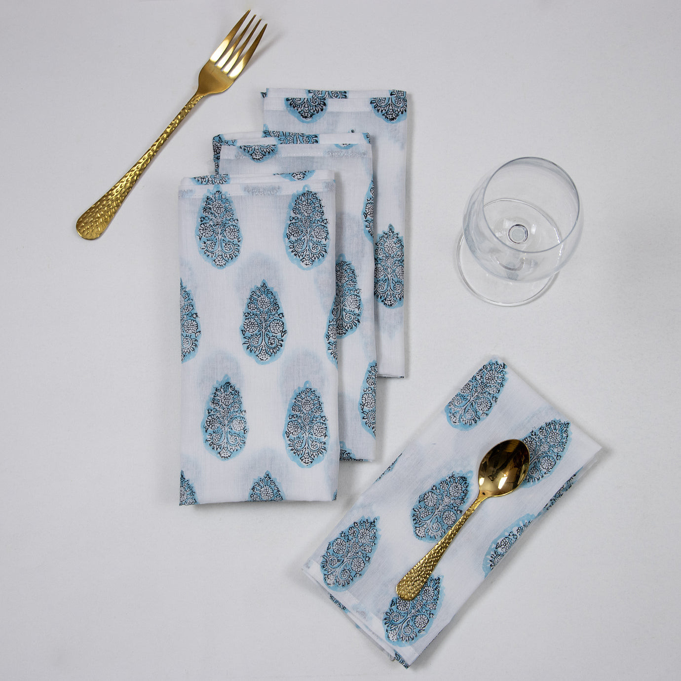 Softest Floral Block Printed Cotton Reusable Dining Table Napkins