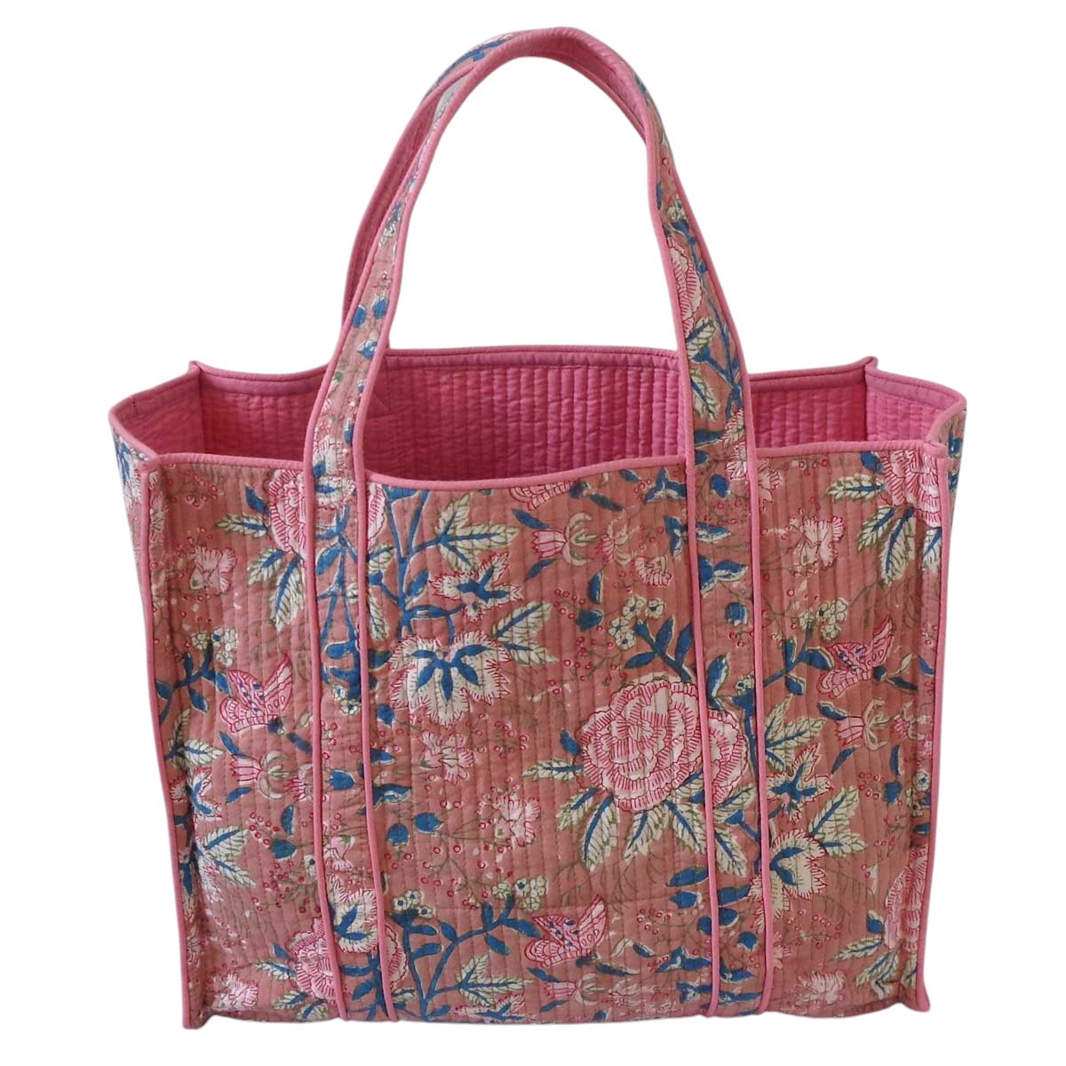 Hand Block Printed Cotton Quilted Tote Bag | Misty Rose Gud 202873