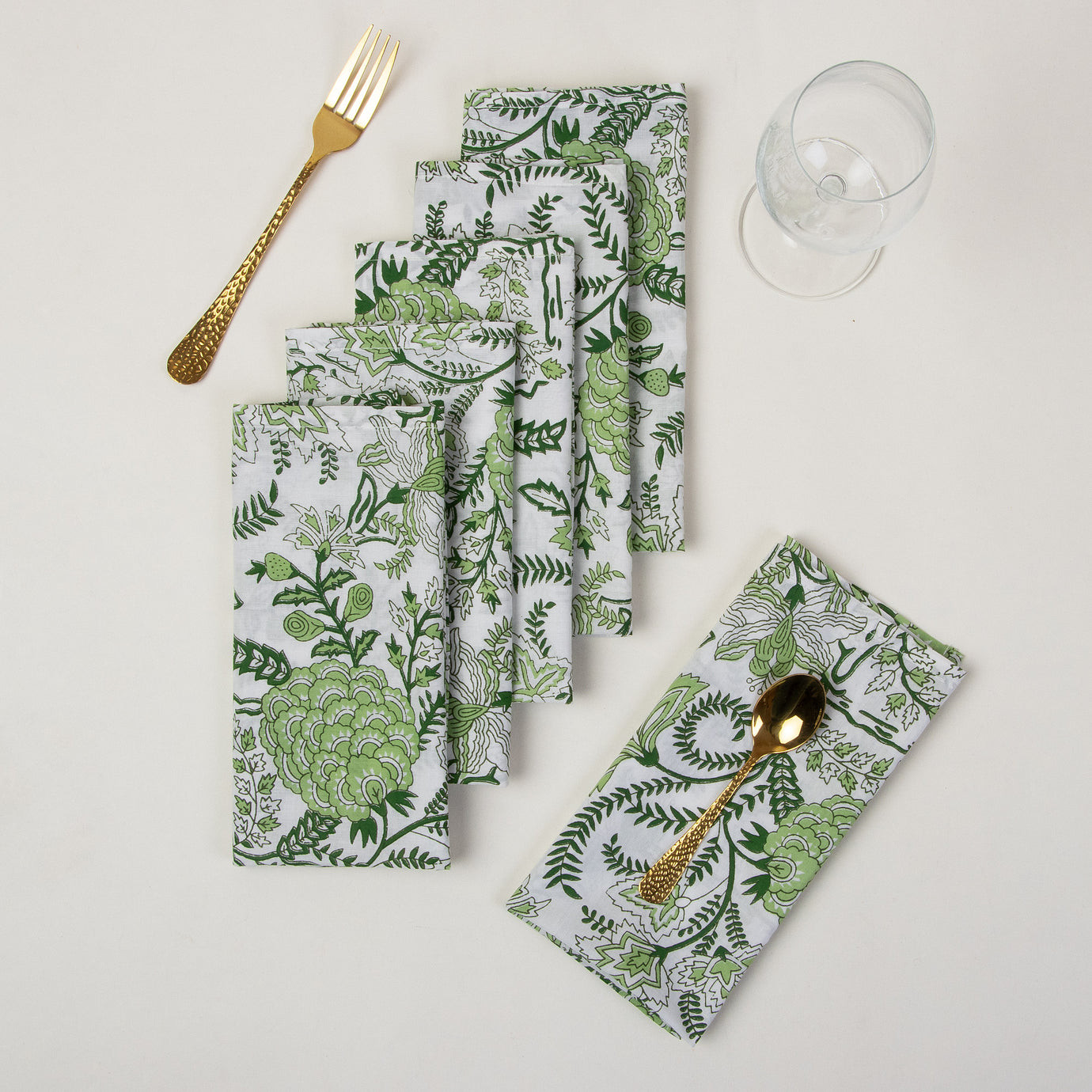 Green Floral Block Printed Soft Cotton Hanky Rumal