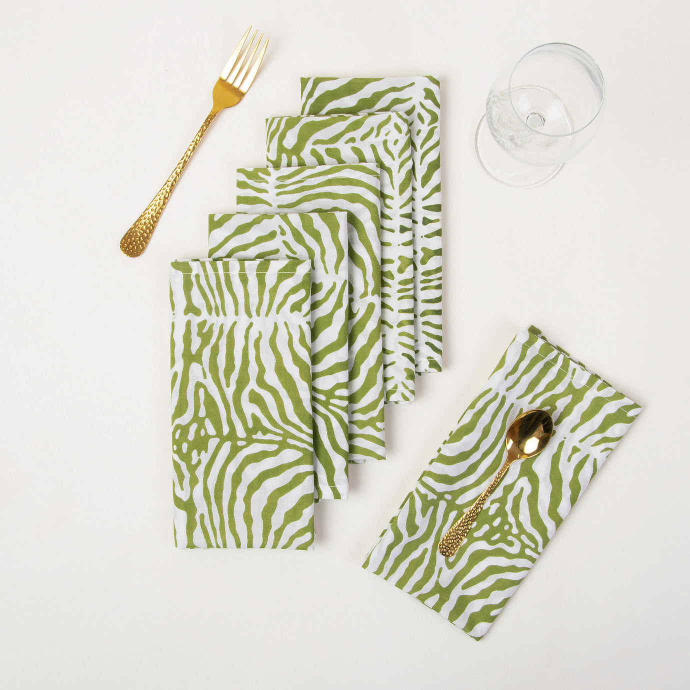 Green Abstract Handmade Block Cotton Reusable Napkins