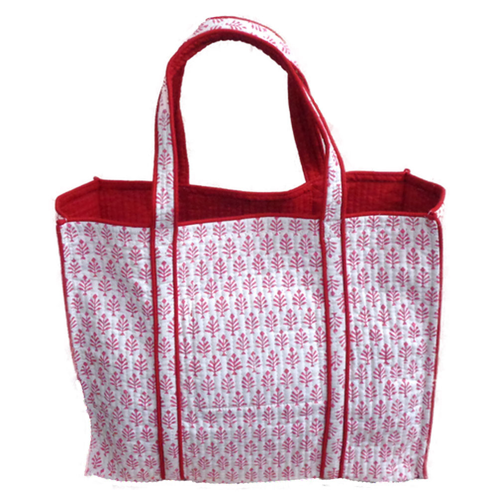 Hand Block Printed Cotton Quilted Tote Bag | Neem Rose Pink 501896