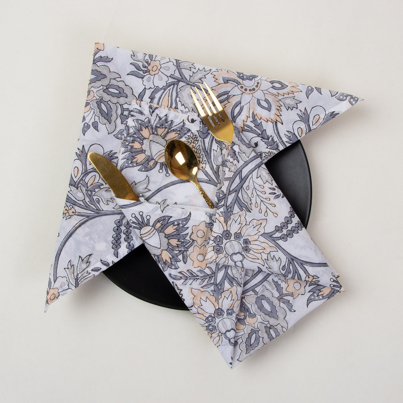 Hand Block Grey Floral Cotton Stylish Rumal