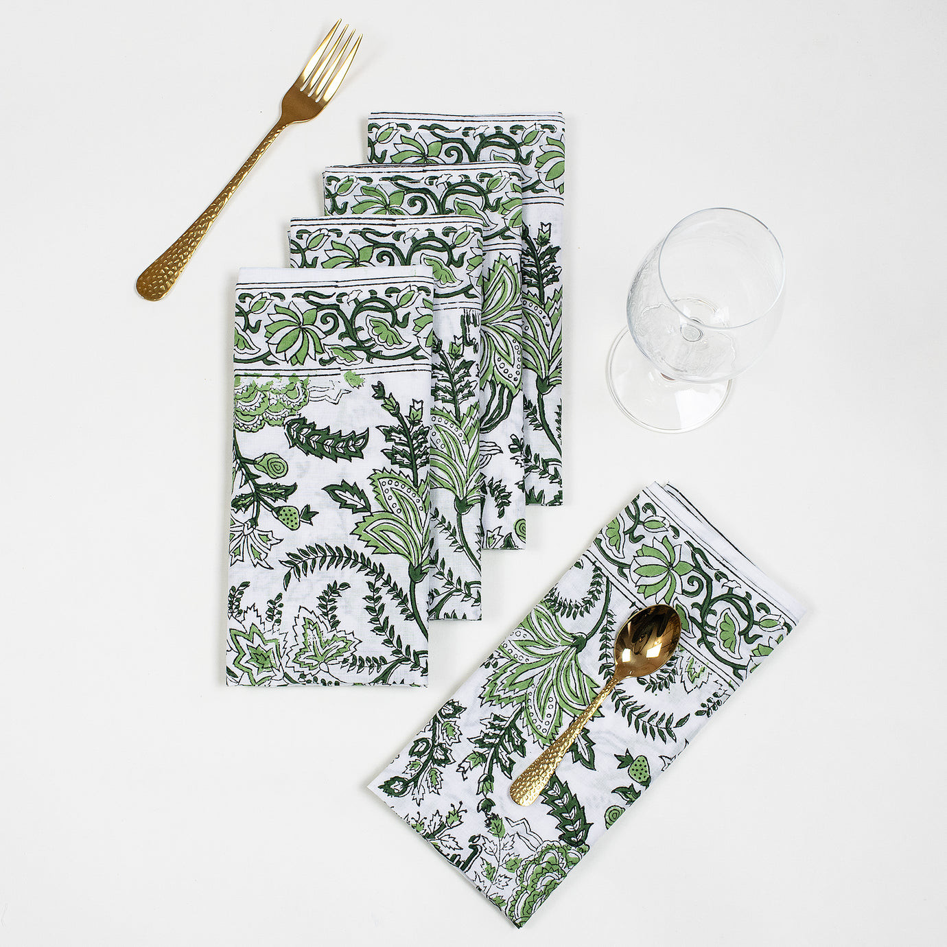 Beautiful Premium Hand Block Green Floral Reusable Soft Napkins