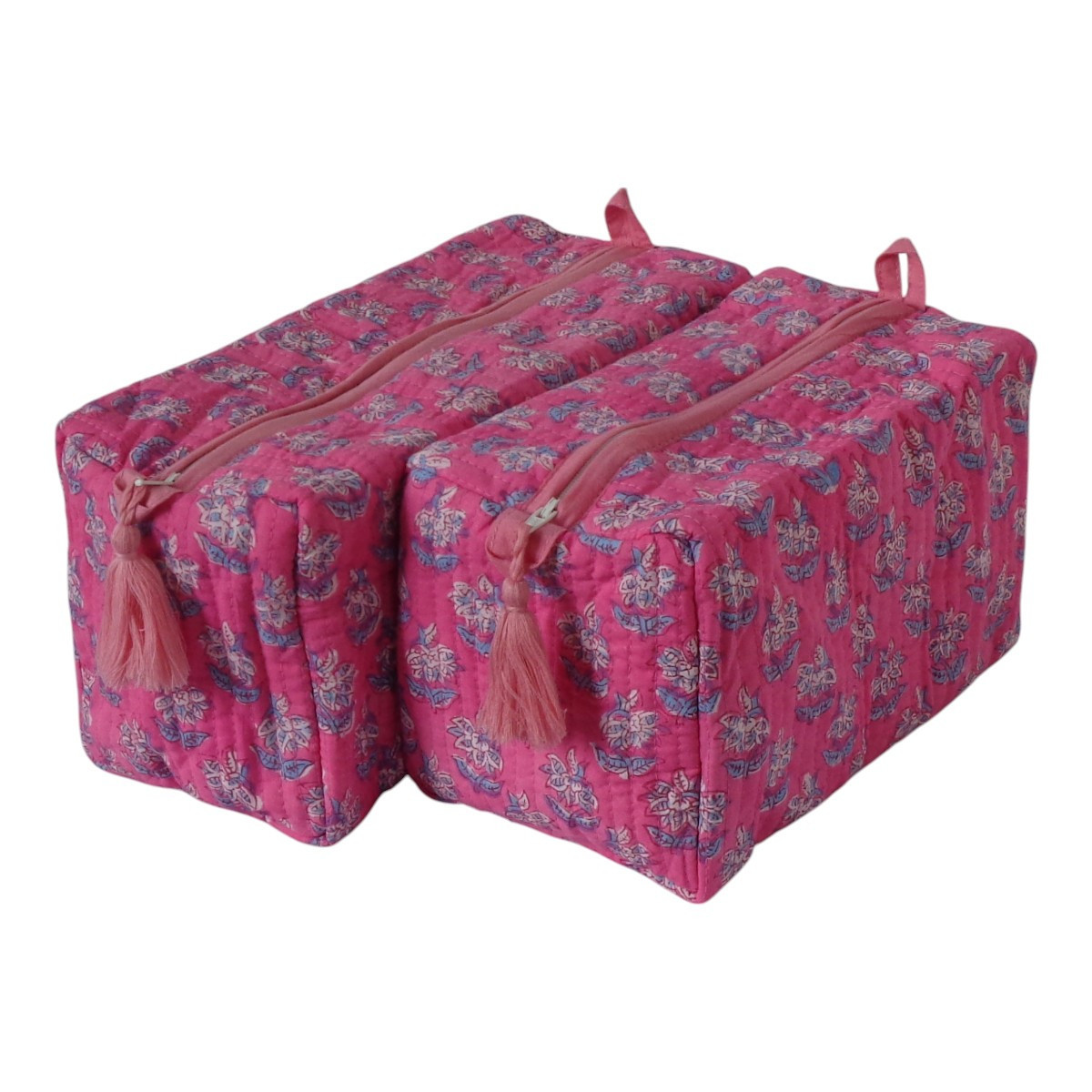 Hand Block Printed Cotton Quilted Cosmetic Bag (Set of 2) | Booti Candy Multi 200866