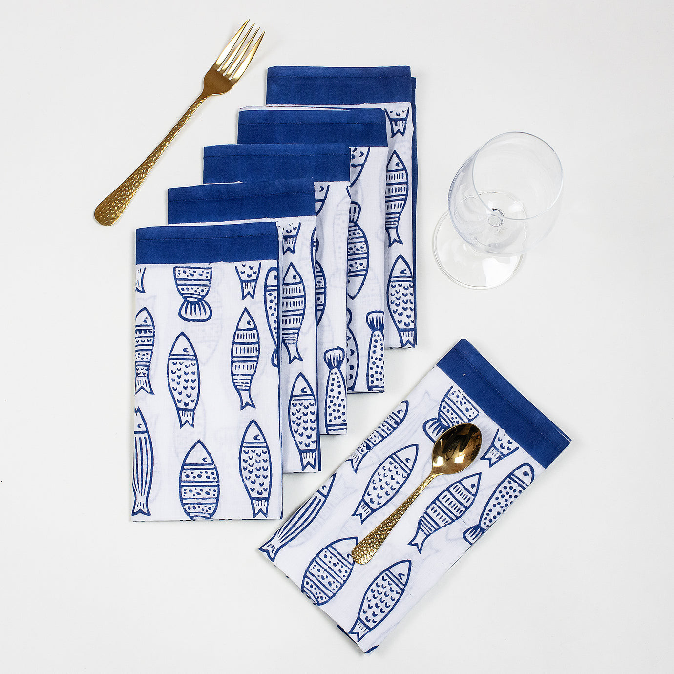 Beautiful Premium Hand Block Fish Printed Napkins